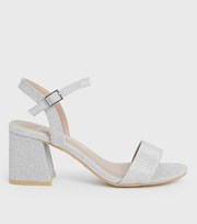 New Look Silver Glitter Block Heel Sandals